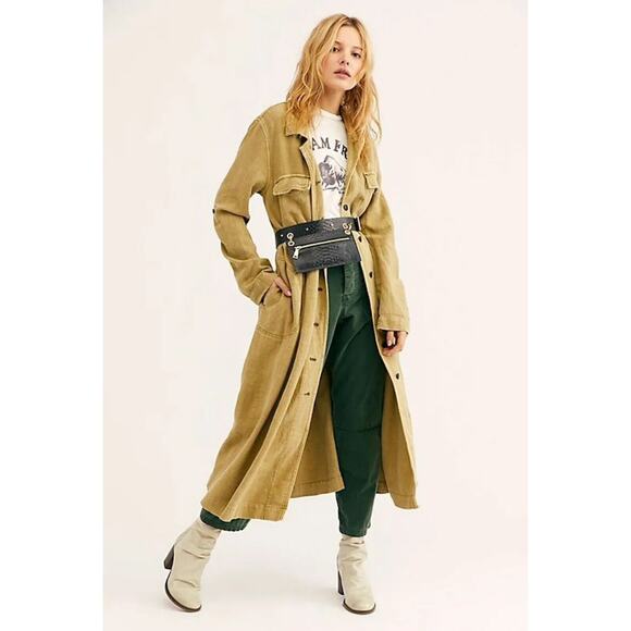 Free People Jackets & Blazers - NWT Free People Rainz Duster Coat Long Button Up Marsh Gree Size XS MSRP $198